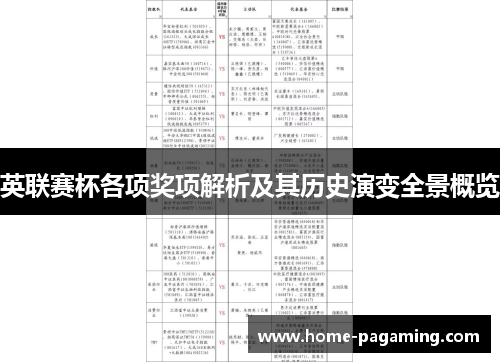 英联赛杯各项奖项解析及其历史演变全景概览